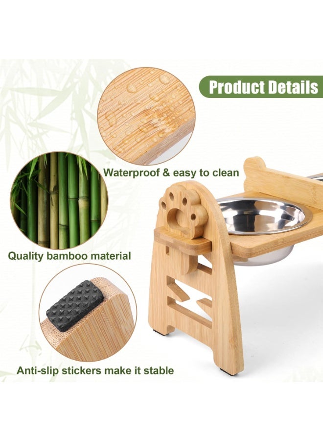Bukela Pet Bowl, Adjustable Raised Dog Bowls Stand with 2 Pieces 304 Stainless Steel Bowls, Bamboo Pet Elevated Bowl Cat Feeder for Newborn Cats Dogs Pets from 4.4 to 11 Pounds - Image 4